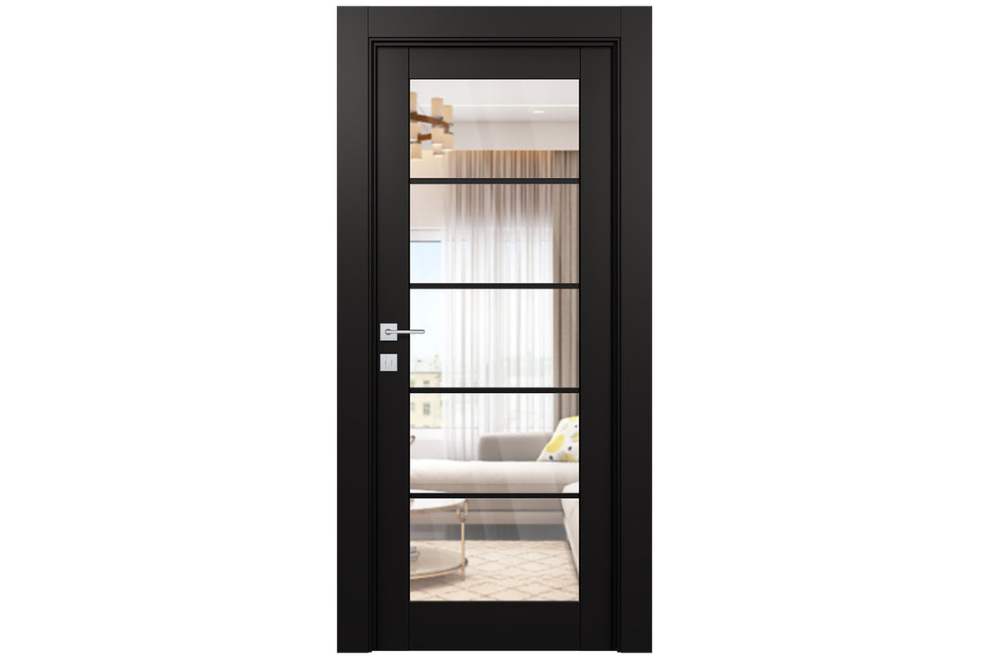Belldinni Avon 5 Lite Clear Vetro Black Matte Modern Interior Door - Single Door