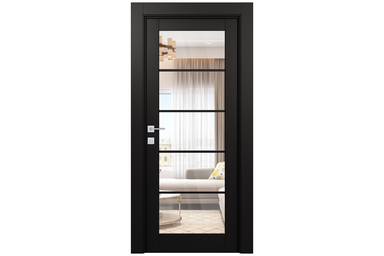 Belldinni Avon 5 Lite Clear Vetro Black Matte Modern Interior Door - Single Door