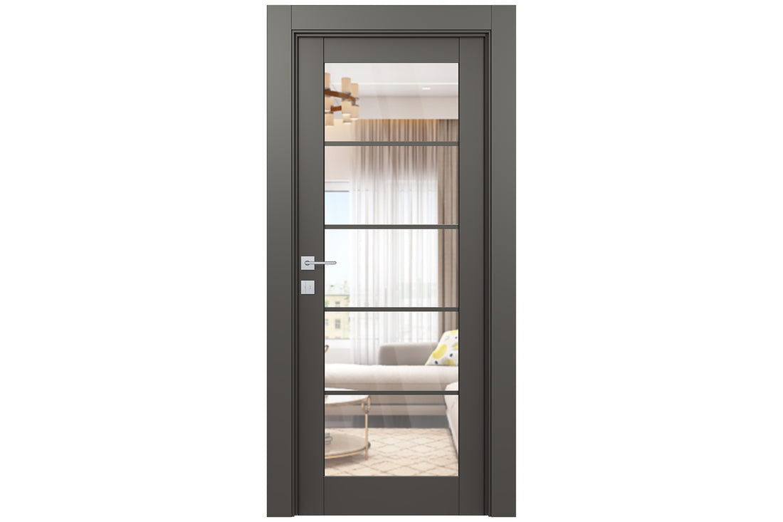 Belldinni Avon 5 Lite Clear Vetro Gray Matte Modern Interior Door - Single Door