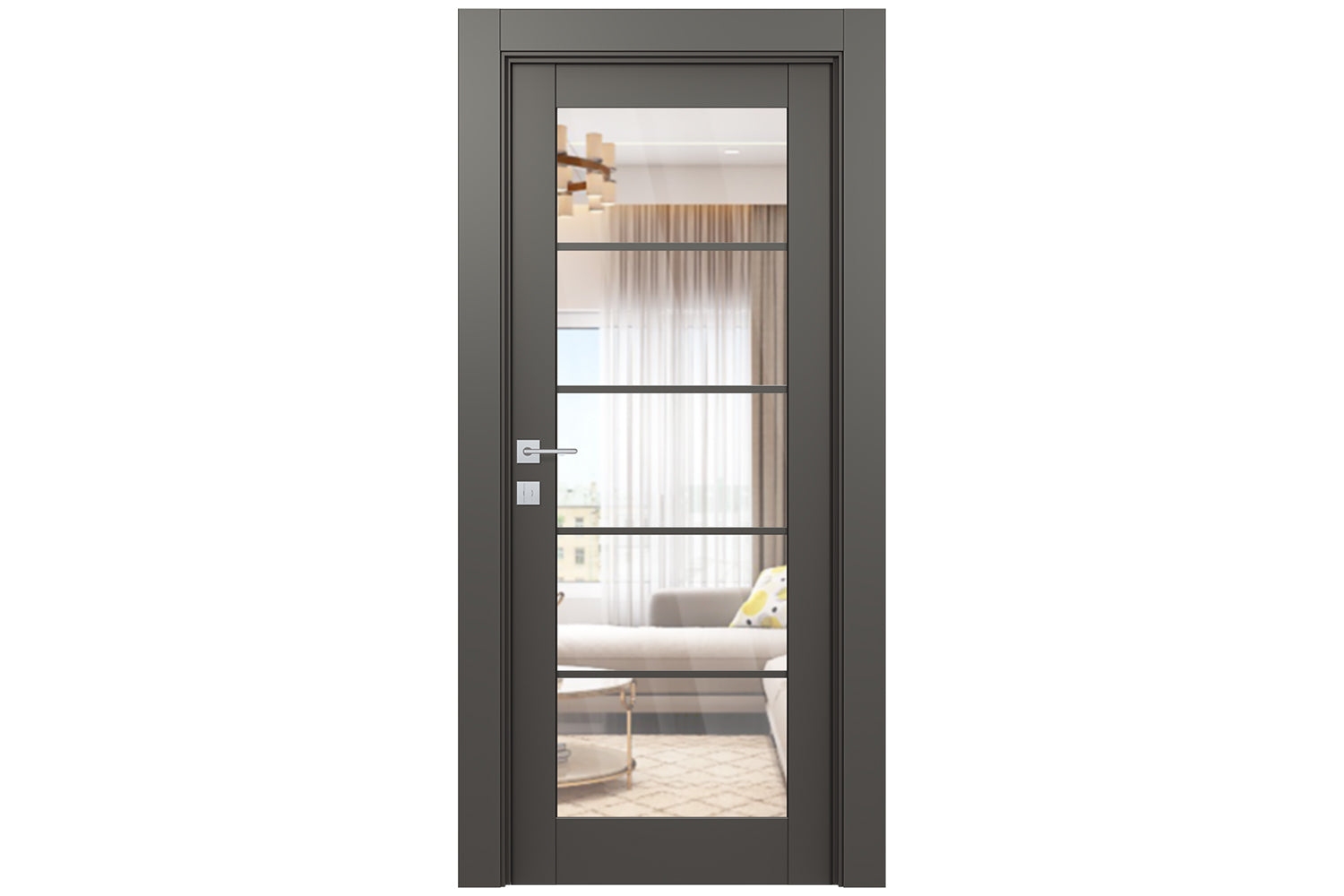 Belldinni Avon 5 Lite Clear Vetro Gray Matte Modern Interior Door - Single Door