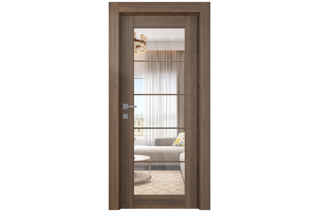 Belldinni Avon 5 Lite Clear Vetro Pecan Nutwood Modern Interior Door - Single Door