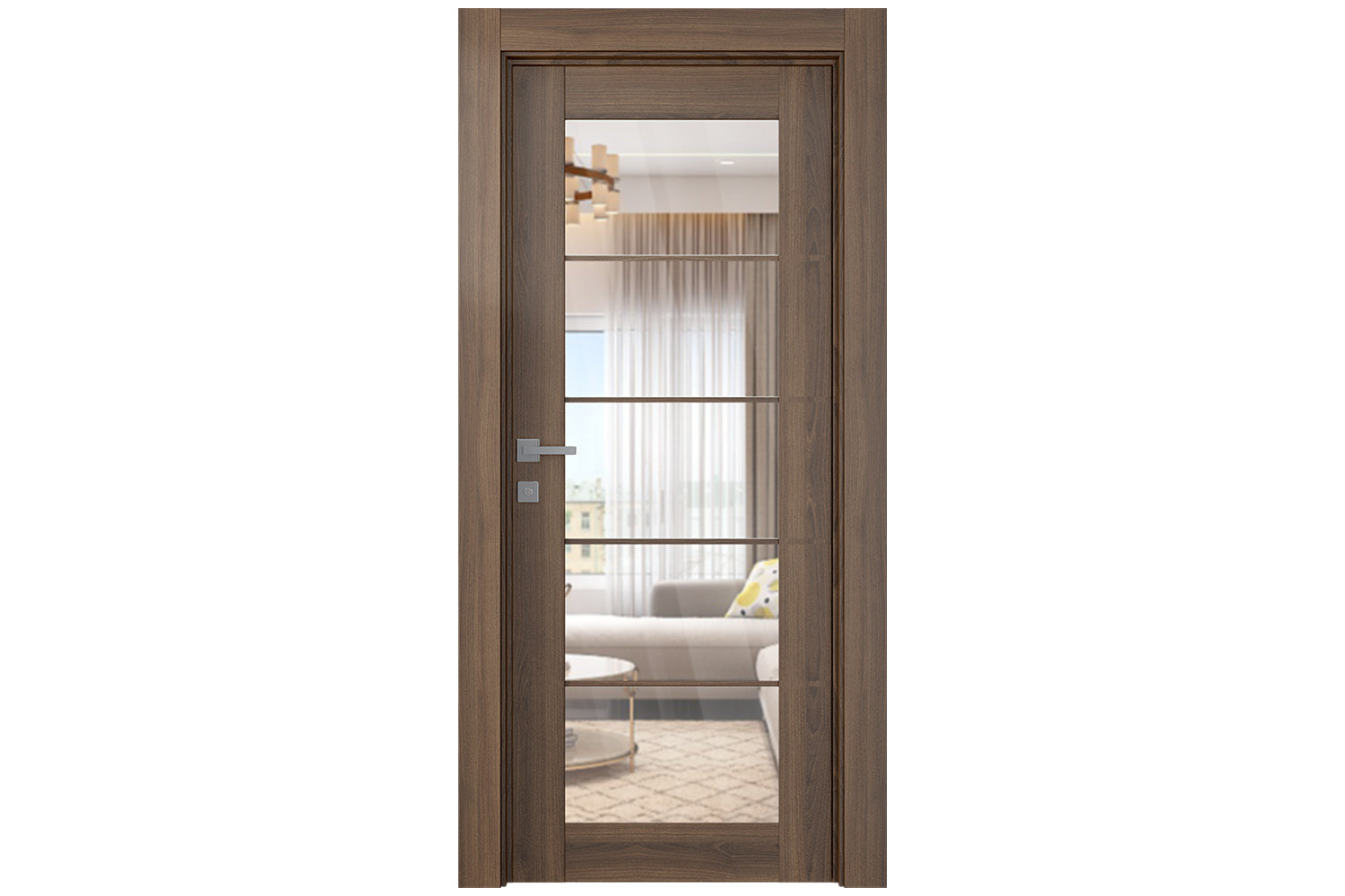 Belldinni Avon 5 Lite Clear Vetro Pecan Nutwood Modern Interior Door - Single Door