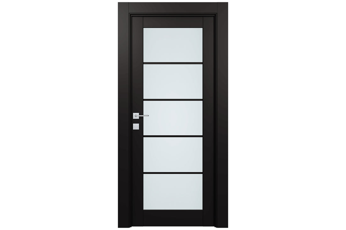 Belldinni Avon 5 Lite Vetro Black Matte Modern Interior Door - Single Door