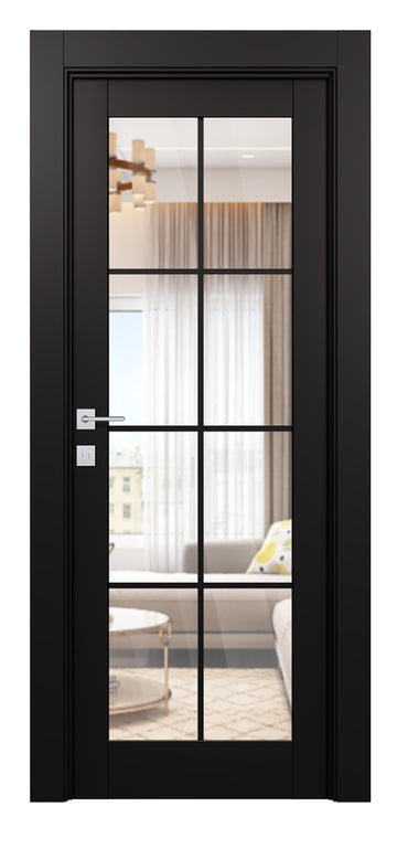 Belldinni Avon 8 Lite Clear Vetro Black Matte Modern Interior Door