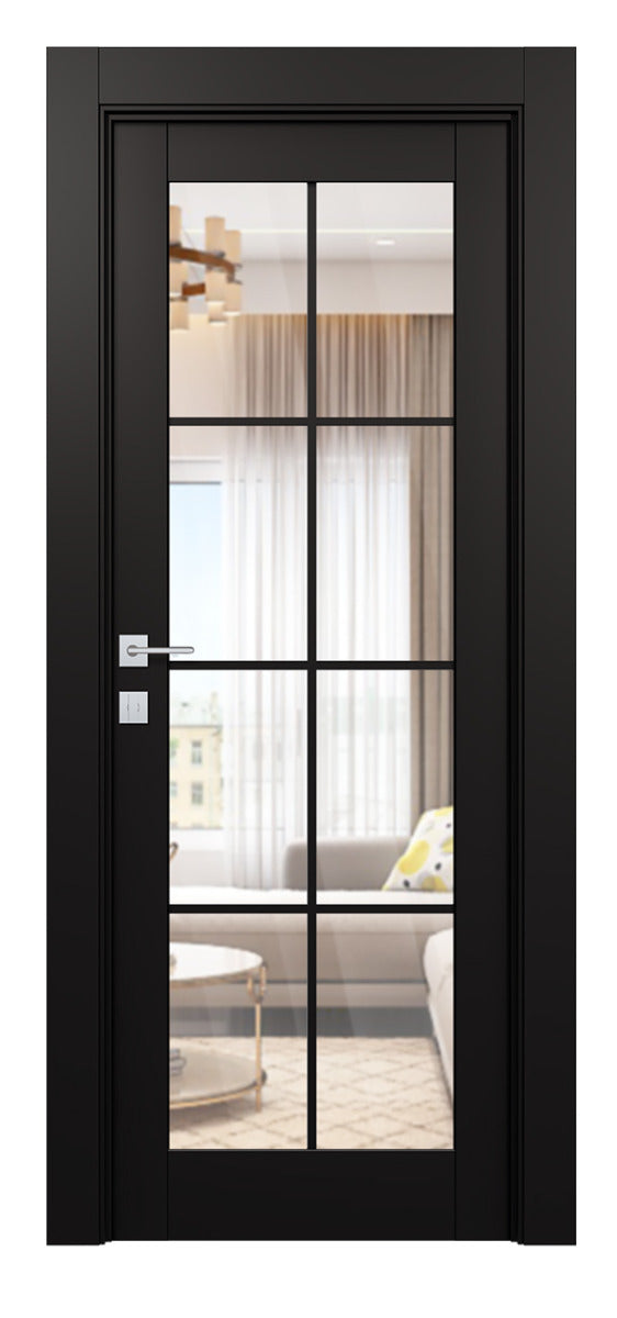 Belldinni Avon 8 Lite Clear Vetro Black Matte Modern Interior Door