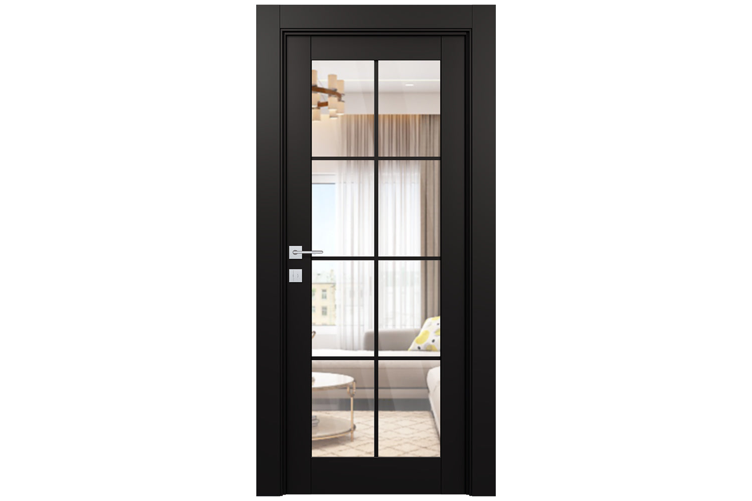 Belldinni Avon 8 Lite Clear Vetro Black Matte Modern Interior Door - Single Door