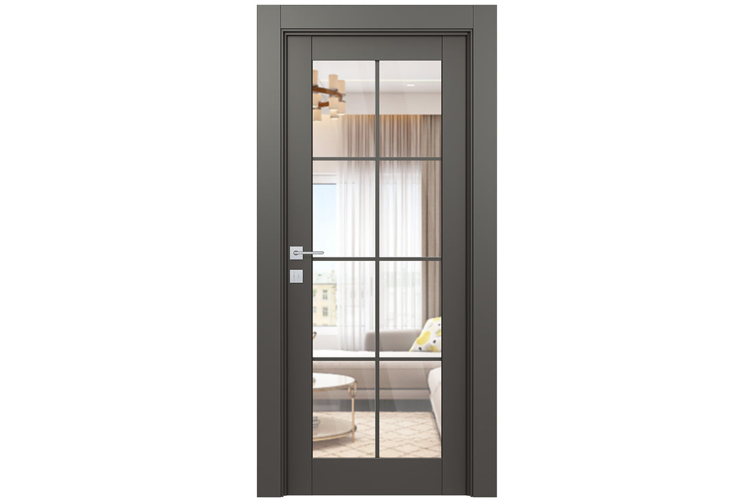 Belldinni Avon 8 Lite Clear Vetro Gray Matte Modern Interior Door - Ыштпду Вщщк