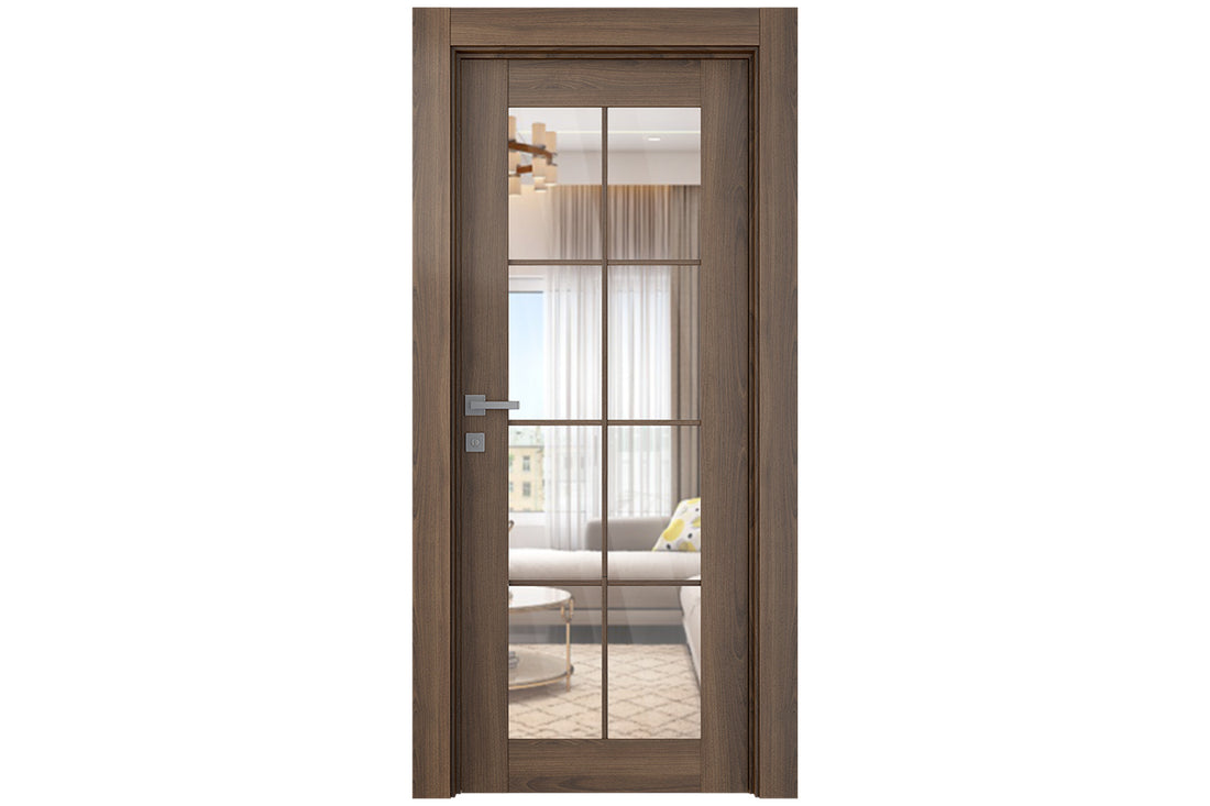 Belldinni Avon 8 Lite Clear Vetro Pecan Nutwood Modern Interior Door - Single Door