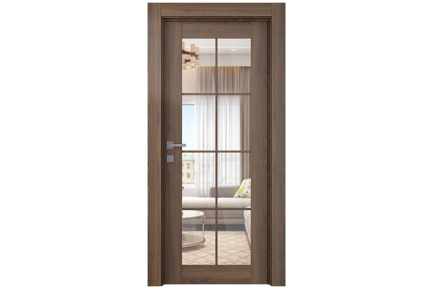 Belldinni Avon 8 Lite Clear Vetro Pecan Nutwood Modern Interior Door - Single Door