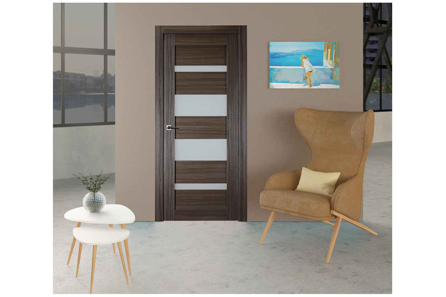 Belldinni Mirella Vetro Gray Oak Laminated Modern Interior Door - Single Door