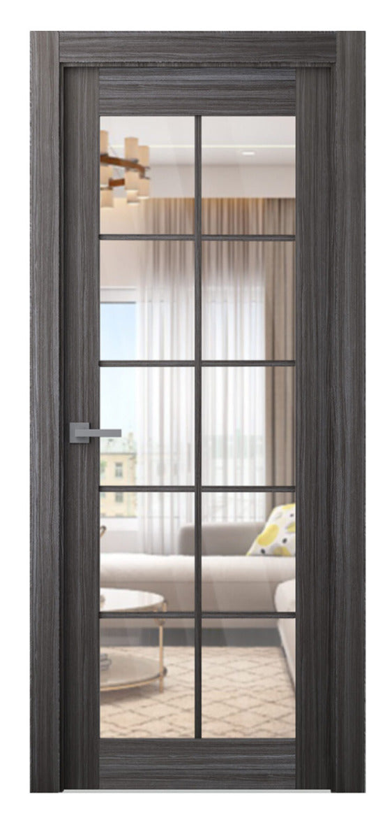 Belldinni Palladio 10 Lite Clear Vetro Gray Oak Wood Veneer Modern Interior Door