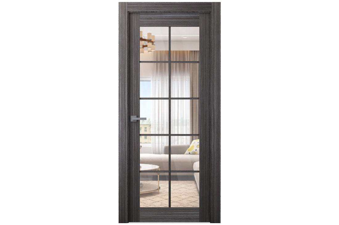 Belldinni Palladio 10 Lite Clear Vetro Gray Oak Wood Veneer Modern Interior Door - Single Door