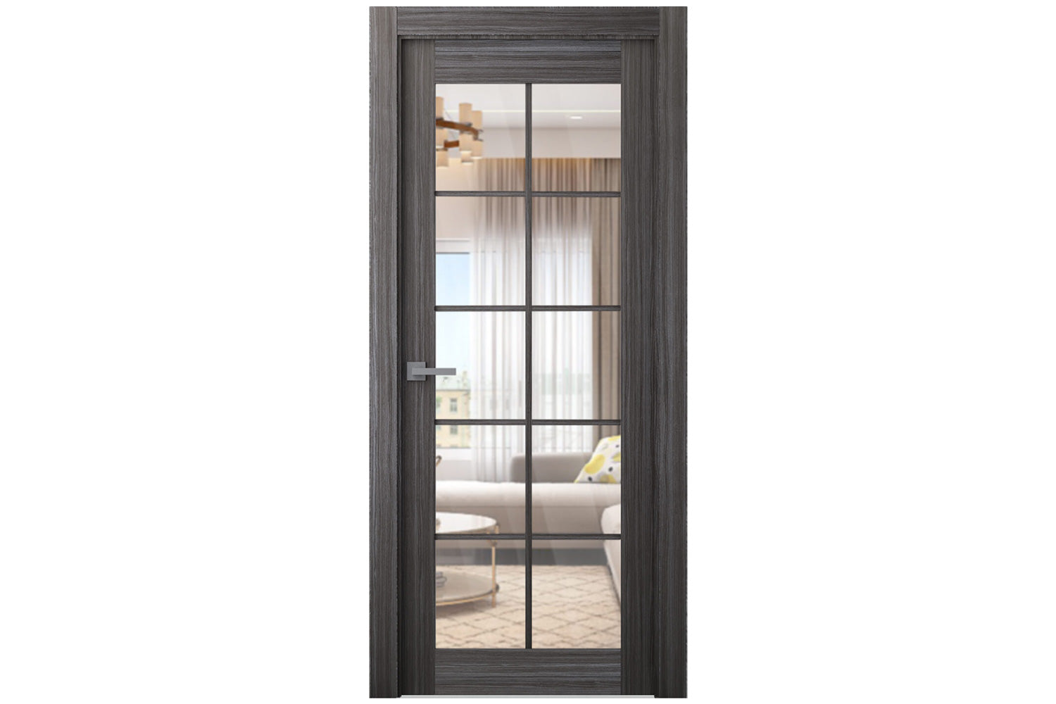 Belldinni Palladio 10 Lite Clear Vetro Gray Oak Wood Veneer Modern Interior Door - Single Door