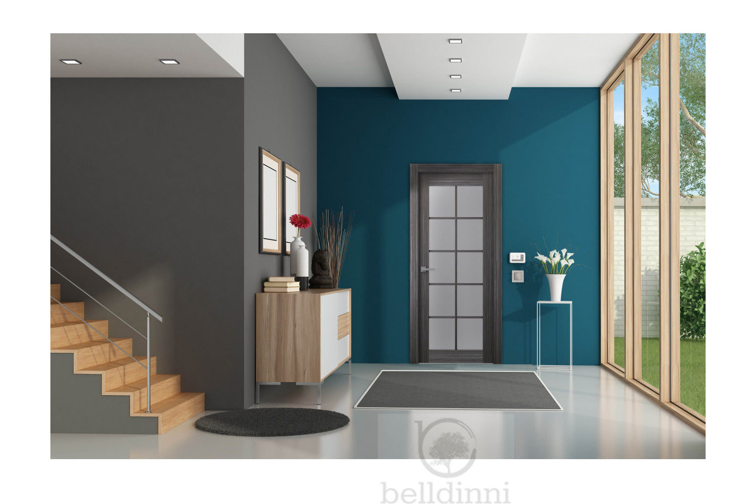 Belldinni Palladio 10 Light Vetro Gray Oak Wood Veneer Modern Interior Door
