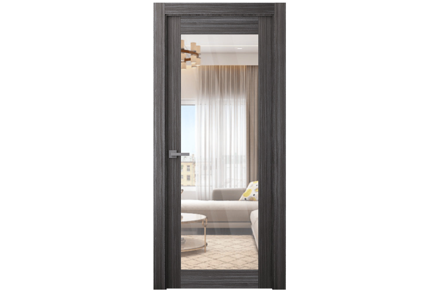 Belldinni Palladio 207 Clear Vetro Gray Oak Wood Veneer Modern Interior Door - Single Door
