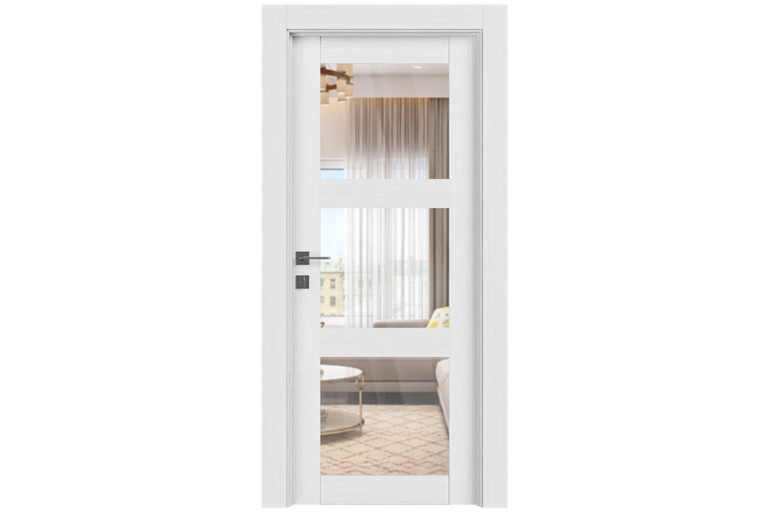 Belldinni Palladio 3 Lite Clear Vetro Bianco Noble Wood Veneer Modern Interior Door - Single Door