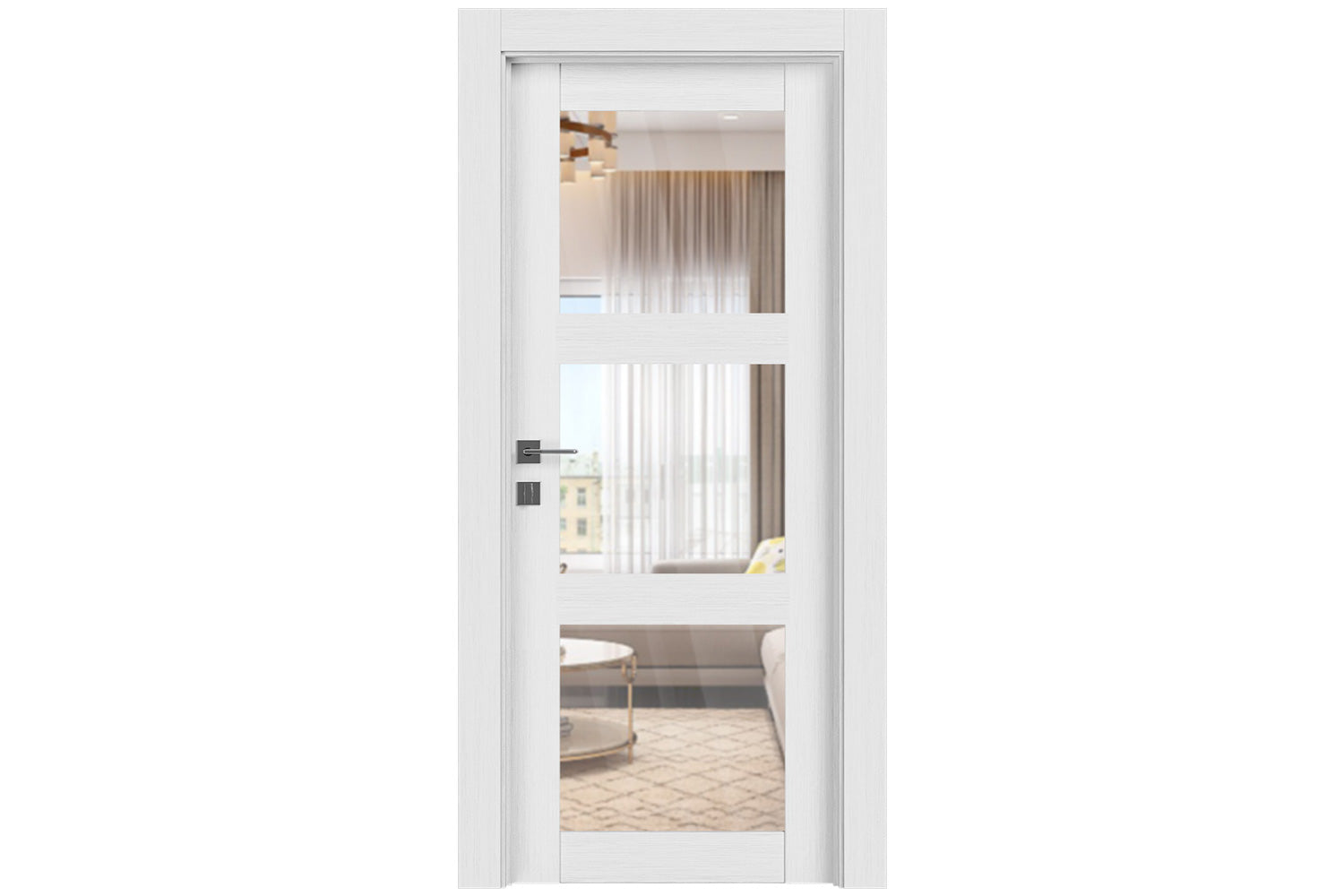 Belldinni Palladio 3 Lite Clear Vetro Bianco Noble Wood Veneer Modern Interior Door - Single Door