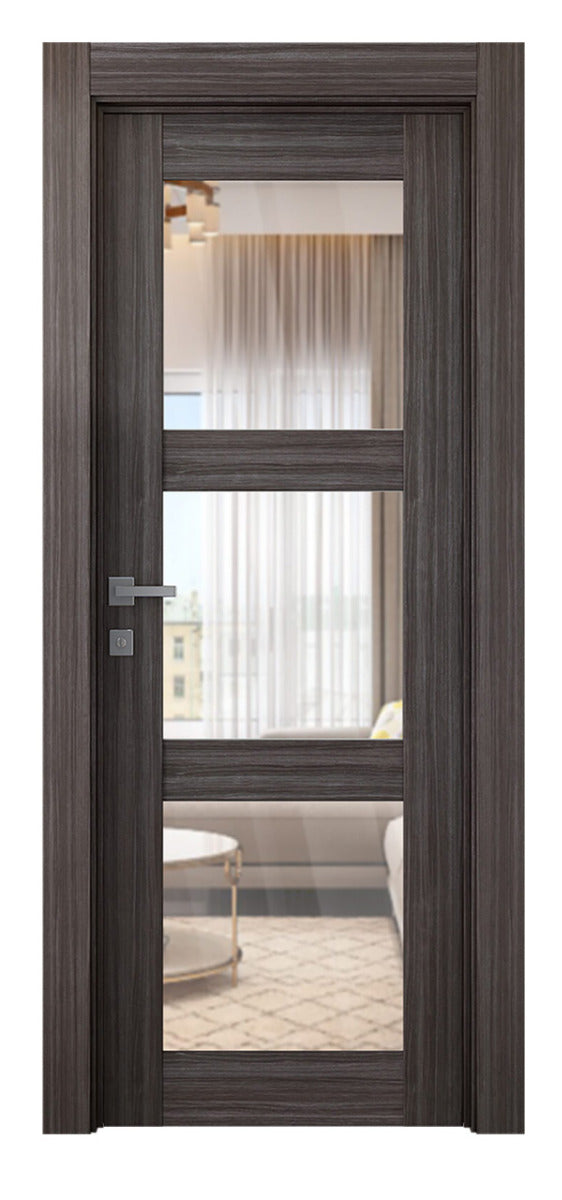 Belldinni Palladio 3 Lite Clear Vetro Gray Oak Wood Veneer Modern Interior Door