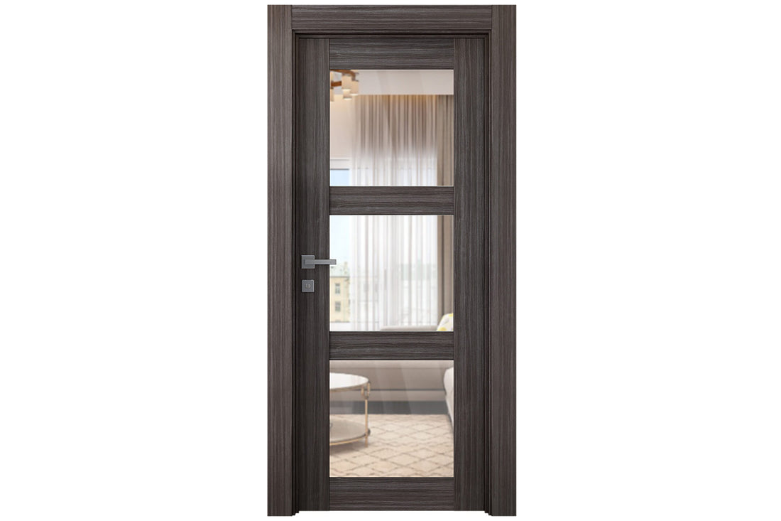 Belldinni Palladio 3 Lite Clear Vetro Gray Oak Wood Veneer Modern Interior Door - Single Door