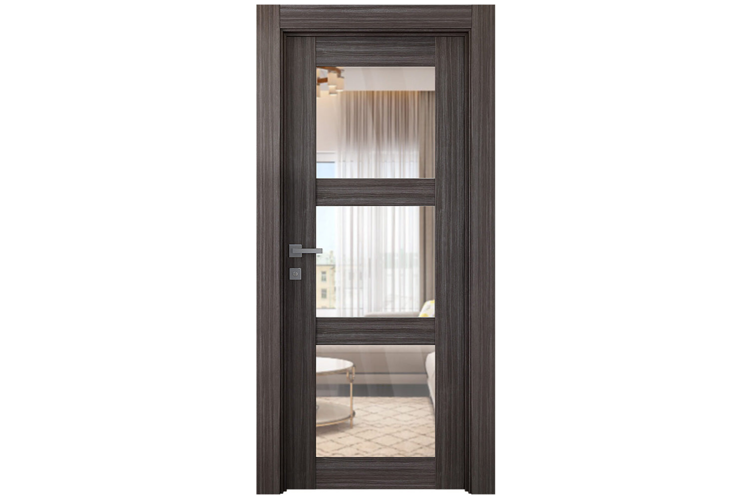 Belldinni Palladio 3 Lite Clear Vetro Gray Oak Wood Veneer Modern Interior Door - Single Door