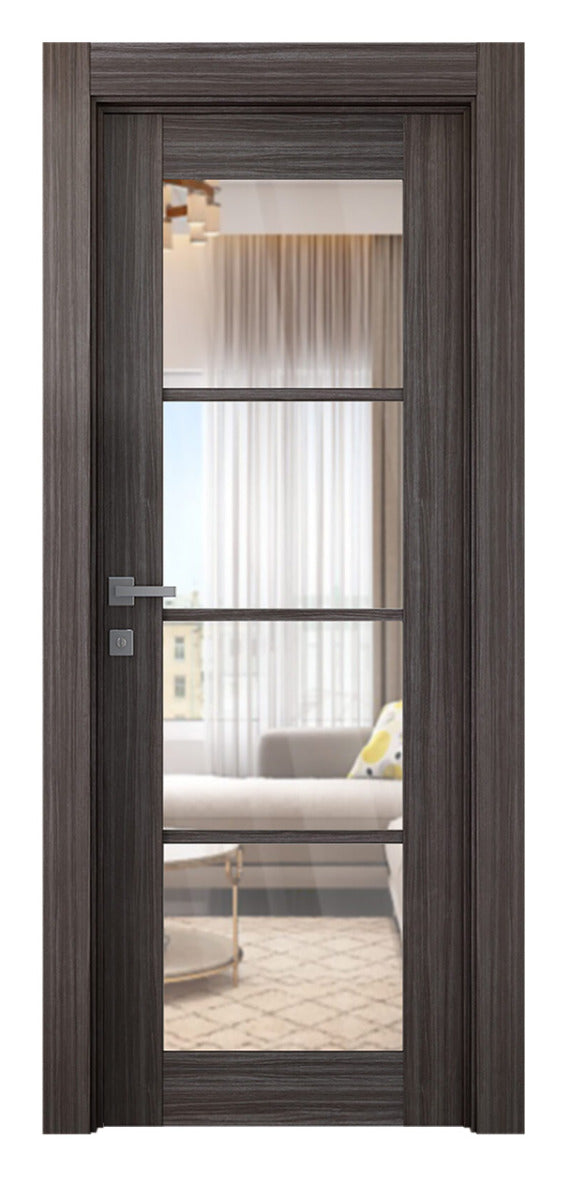Belldinni Palladio 4 Lite Clear Vetro Gray Oak Wood Veneer Modern Interior Door