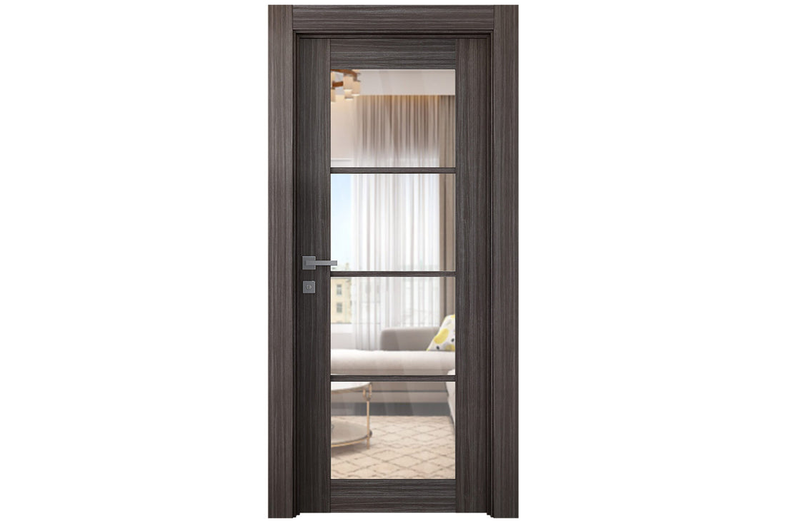 Belldinni Palladio 4 Lite Clear Vetro Gray Oak Wood Veneer Modern Interior Door - Single Door