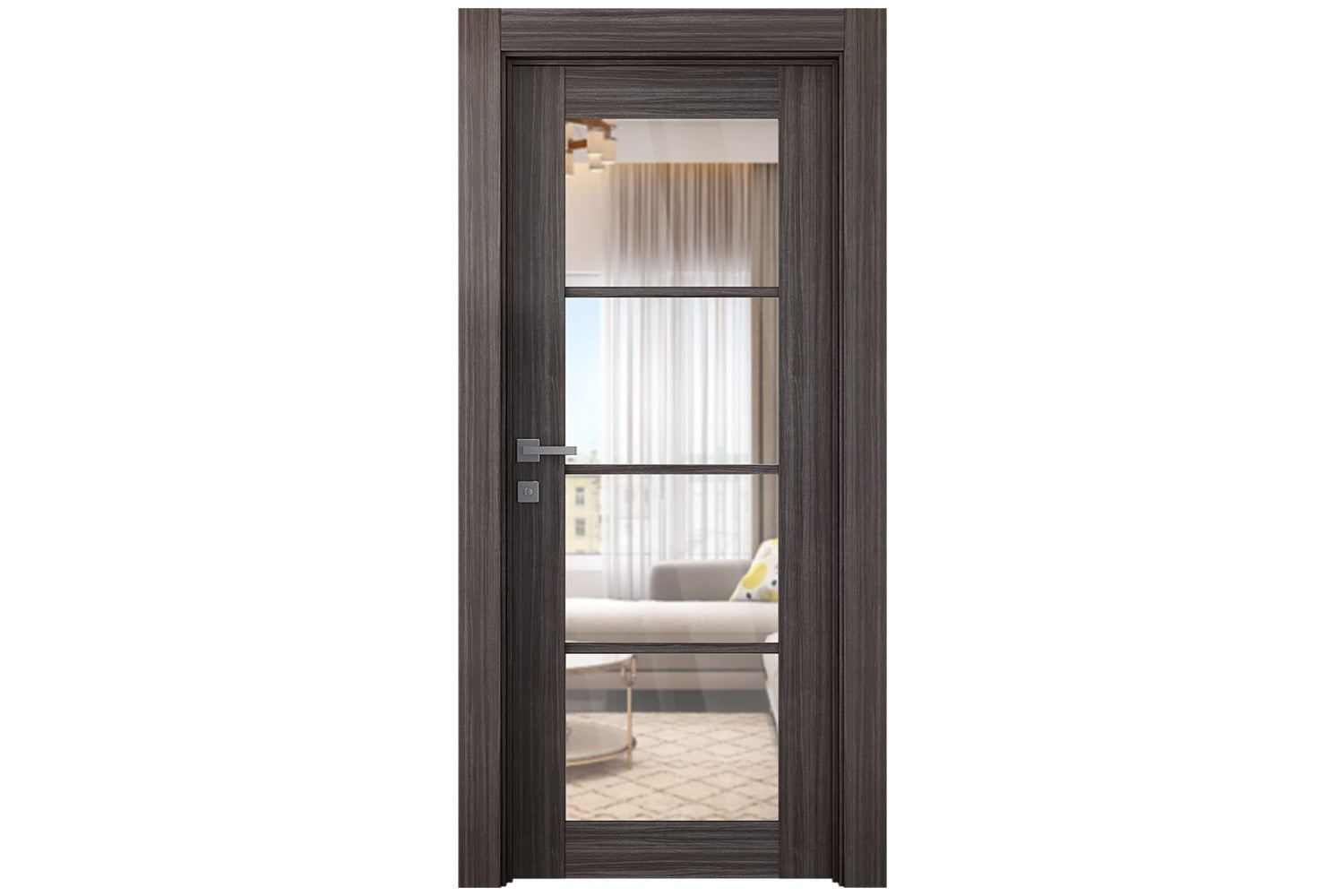 Belldinni Palladio 4 Lite Clear Vetro Gray Oak Wood Veneer Modern Interior Door - Single Door