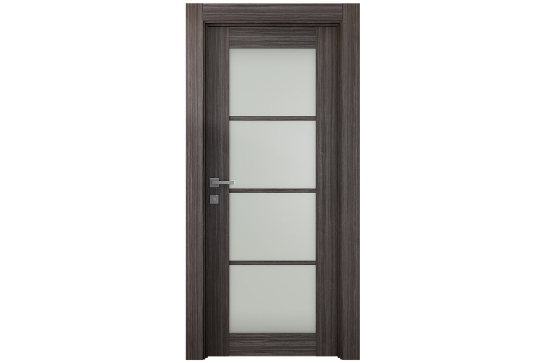 Belldinni Palladio 4 Lite Vetro Gray Oak Wood Veneer Modern Interior Door - Single Door