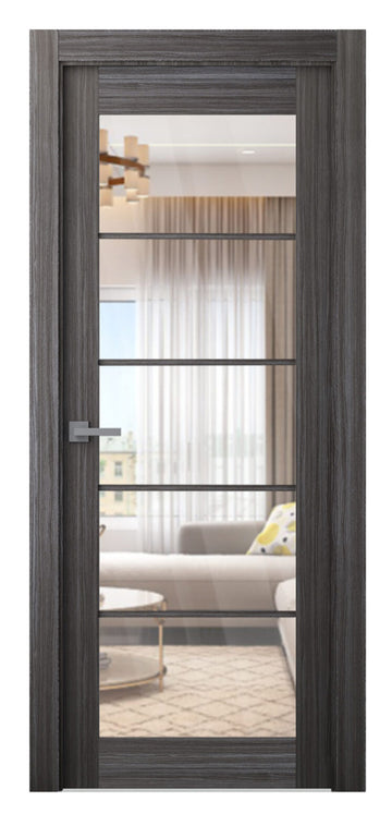 Belldinni Palladio 5 Lite Clear Vetro Gray Oak Wood Veneer Modern Interior Door