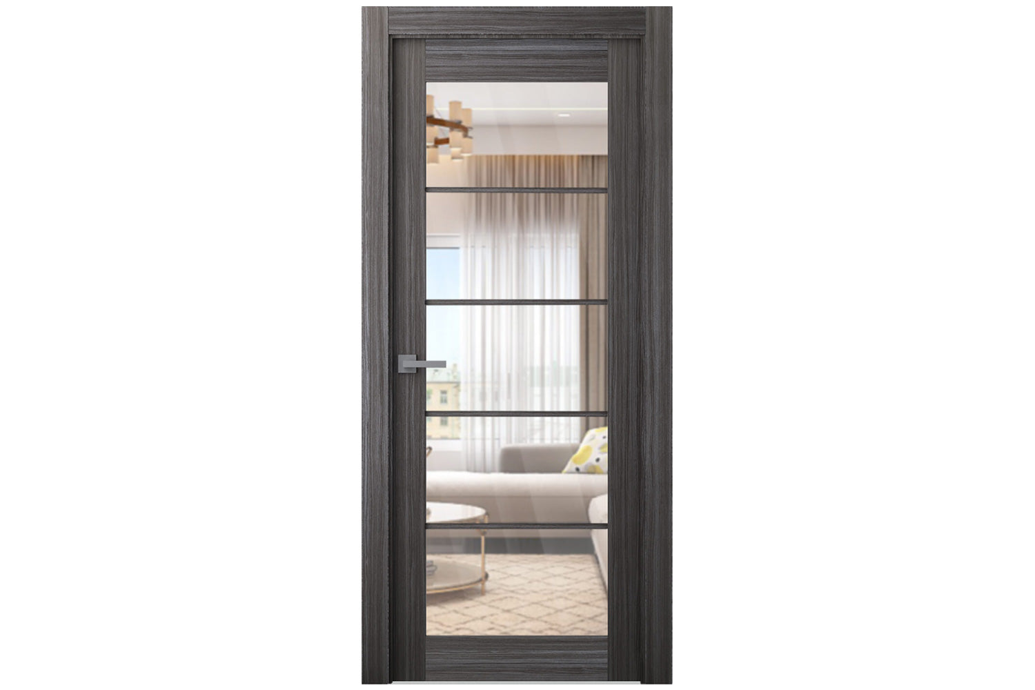 Belldinni Palladio 5 Lite Clear Vetro Gray Oak Wood Veneer Modern Interior Door - Single Door