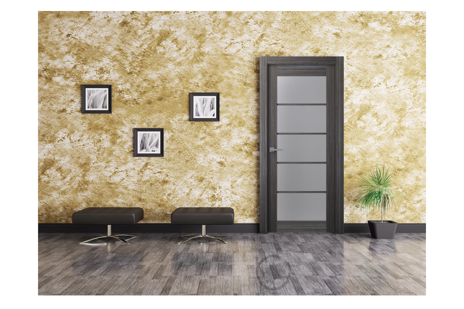 Belldinni Palladio 5 Light Vetro Gray Oak Wood Veneer Modern Interior Door