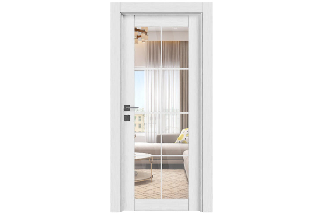 Belldinni Palladio 8 Lite Clear Vetro Bianco Noble Wood Veneer Modern Interior Door - Single Door