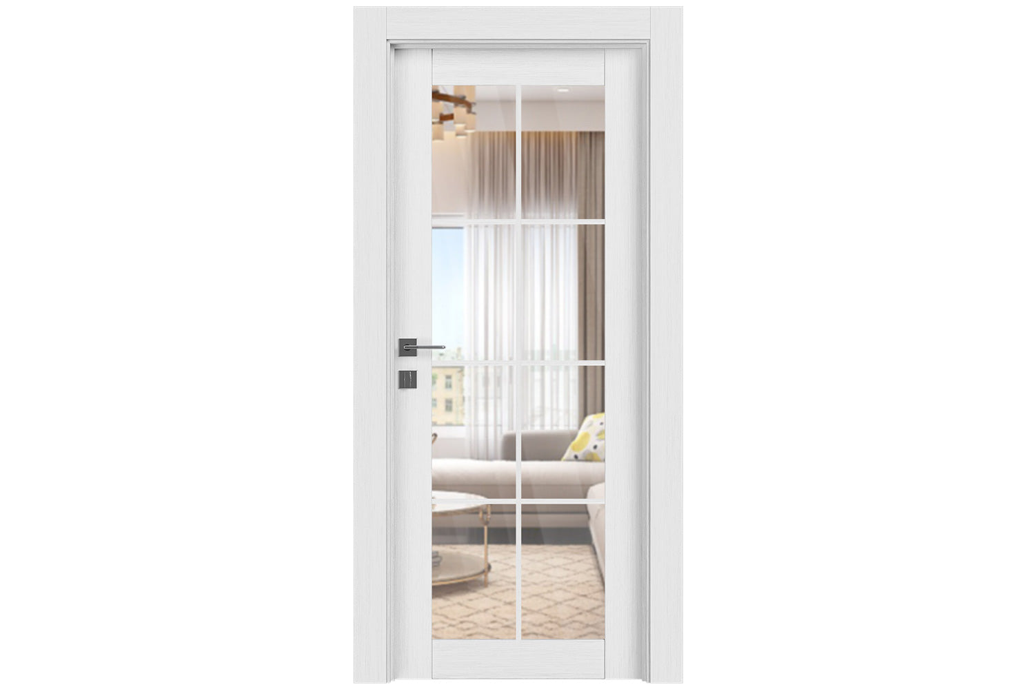 Belldinni Palladio 8 Lite Clear Vetro Bianco Noble Wood Veneer Modern Interior Door - Single Door