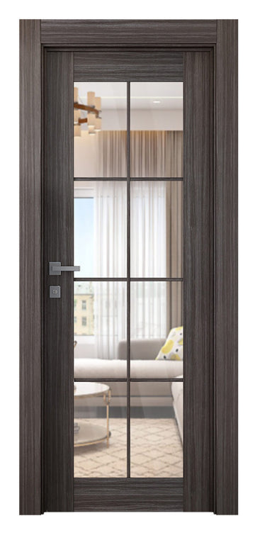 Belldinni Palladio 8 Lite Clear Vetro Gray Oak Wood Veneer Modern Interior Door