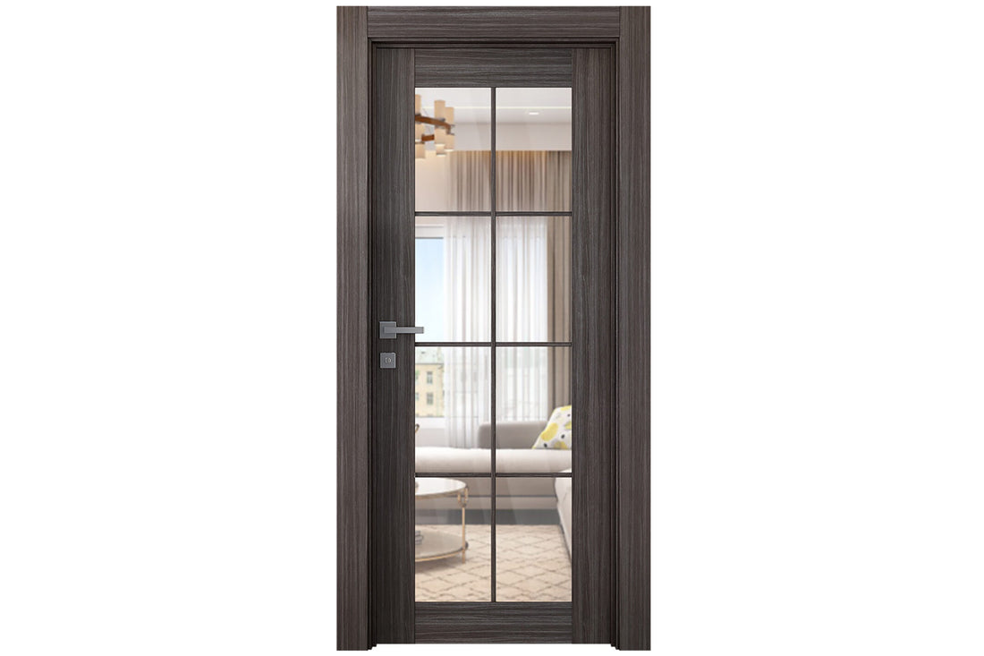 Belldinni Palladio 8 Lite Clear Vetro Gray Oak Wood Veneer Modern Interior Door - Single Door