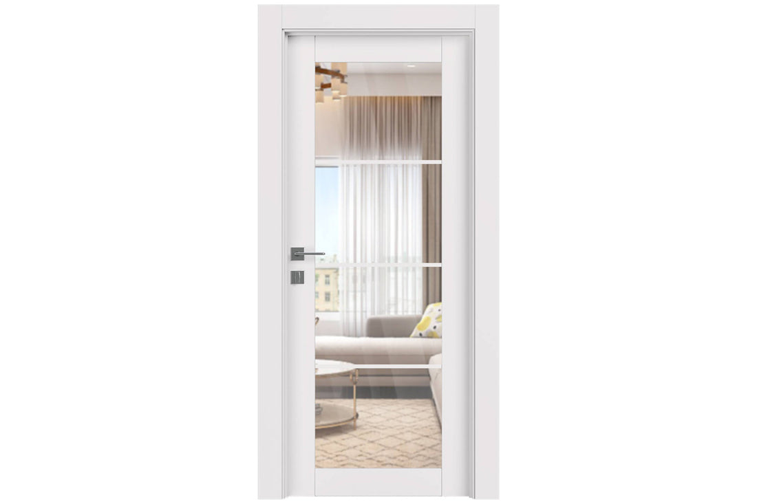 Belldinni SmartPro 4 Lite Clear Vetro Polar White Enamel Modern Interior Door - Single Door
