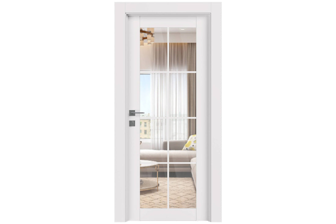 Belldinni SmartPro 8 Lite Clear Vetro Polar White Enamel Modern Interior Door - Single Door
