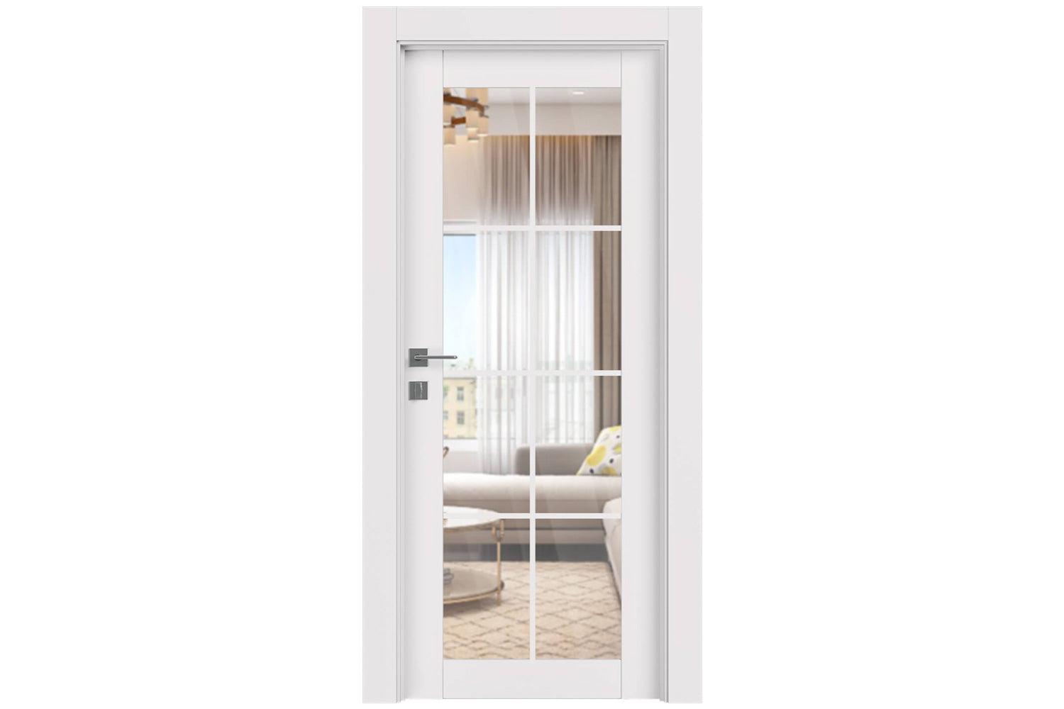 Belldinni SmartPro 8 Lite Clear Vetro Polar White Enamel Modern Interior Door - Single Door