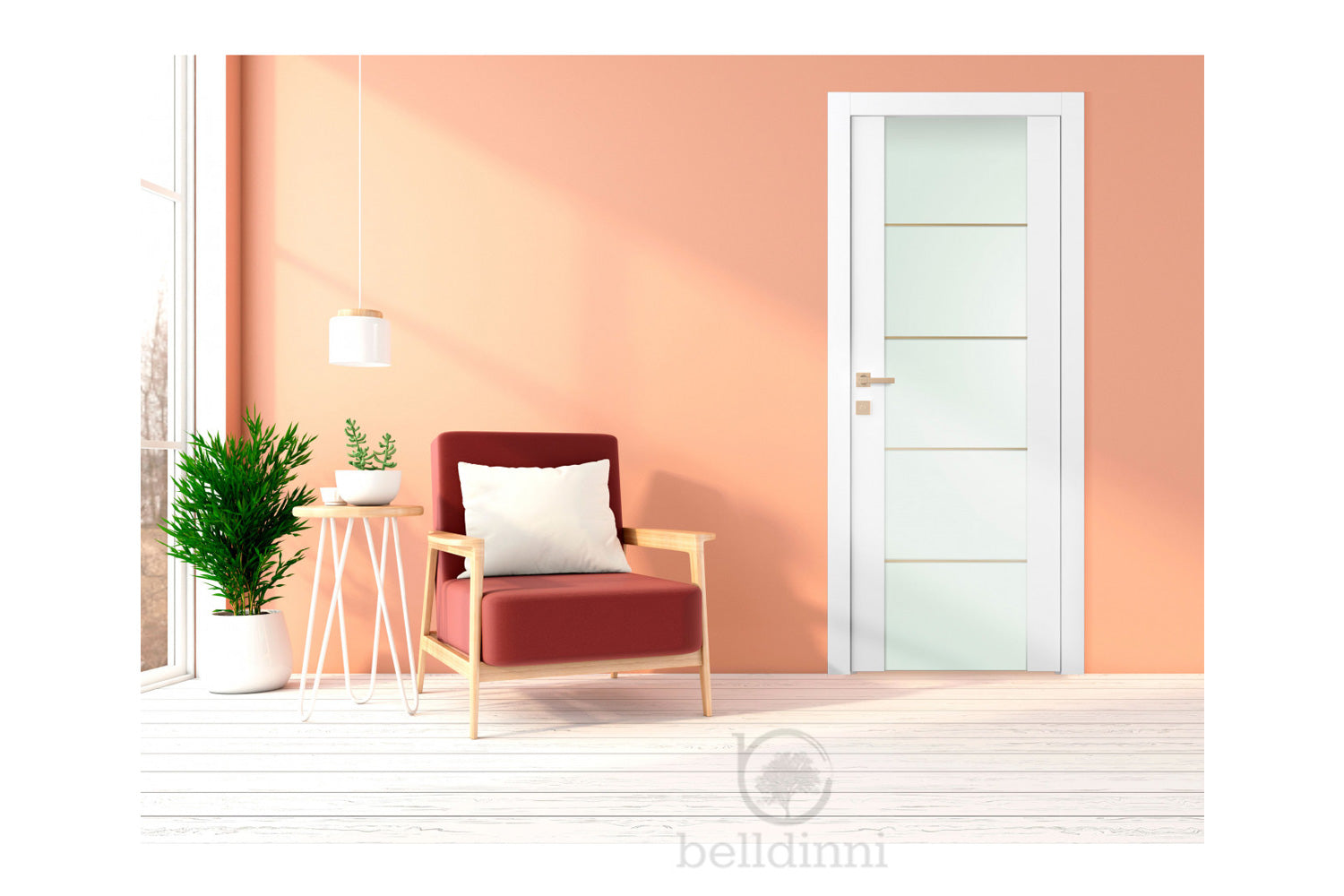 Belldinni SmartPro H3G 4H Gold Vetro Polar White Enamel Modern Interior Door