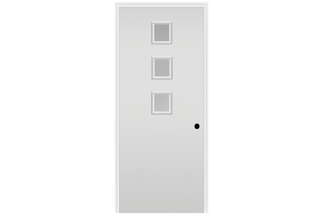 Masonite Belleville Smooth 3 Square Lite Center Door with Pearl Glass