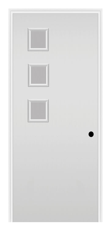 Masonite Belleville Smooth 3 Square Lite Left Side Door with Quill Glass