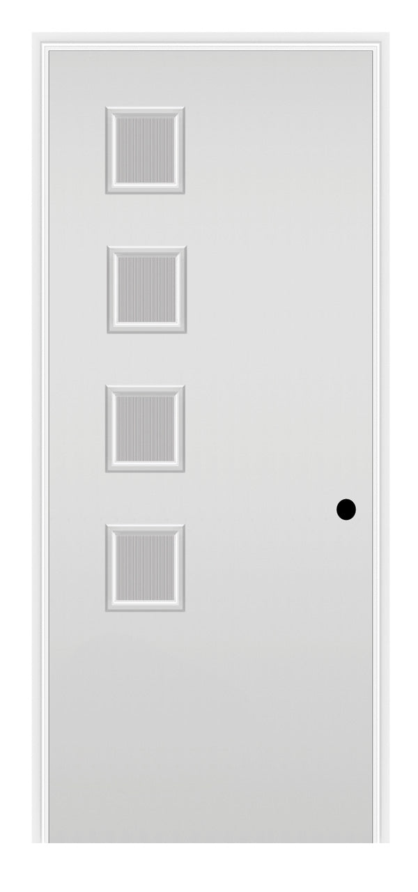 Masonite Belleville Smooth 4 Square Lite Left Side Door with Quill Glass