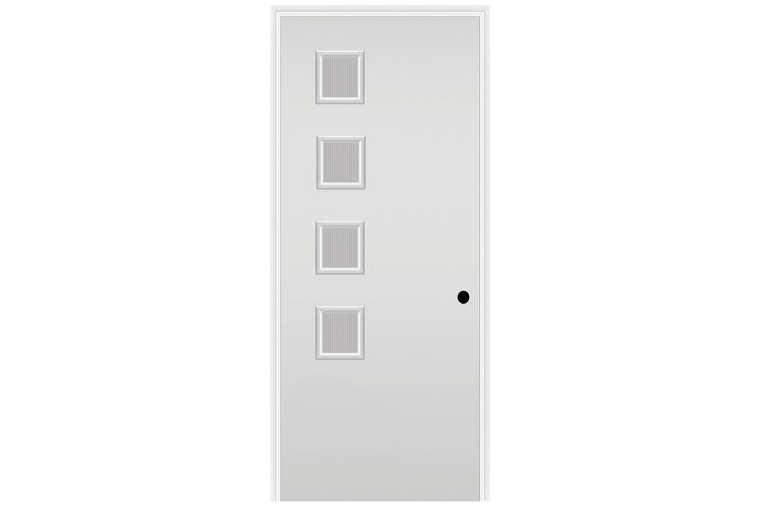 Masonite Belleville Smooth 4 Square Lite Left Side Door with Quill Glass