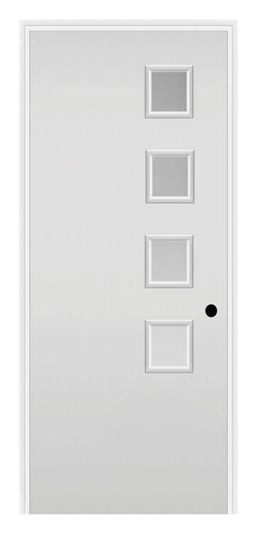 Masonite Belleville Smooth 4 Square Lite Right Side Door with Pearl Glass