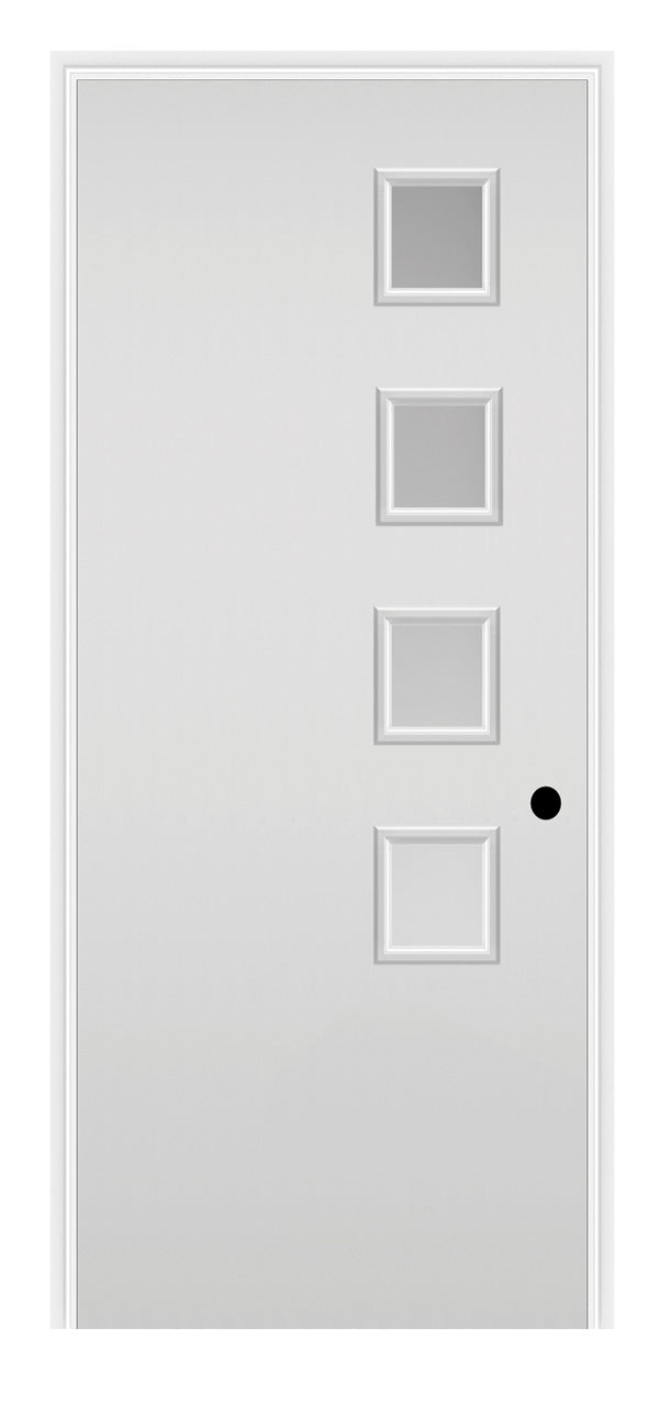 Masonite Belleville Smooth 4 Square Lite Right Side Door with Pearl Glass