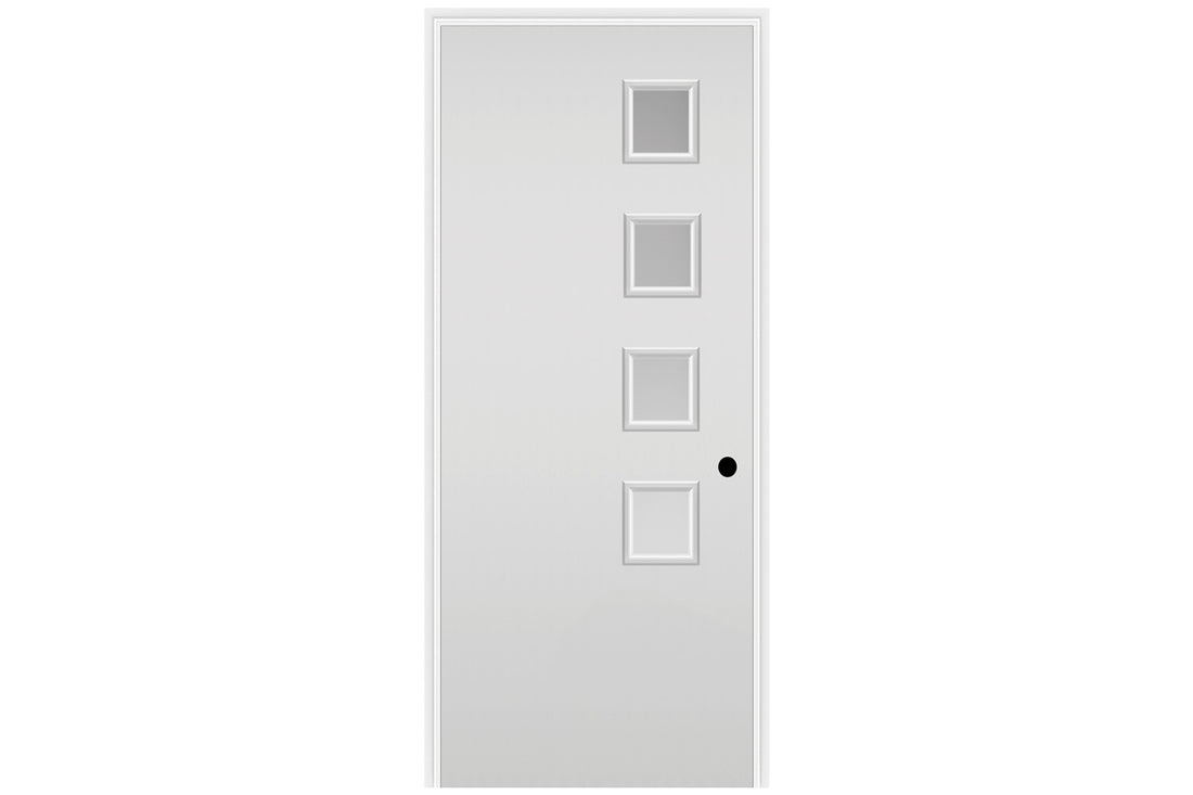 Masonite Belleville Smooth 4 Square Lite Right Side Door with Pearl Glass