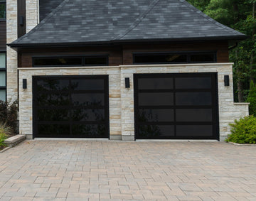 CHI Full-View Aluminum Insulated Modern Garage Doors with Glass in Powder Coated Black