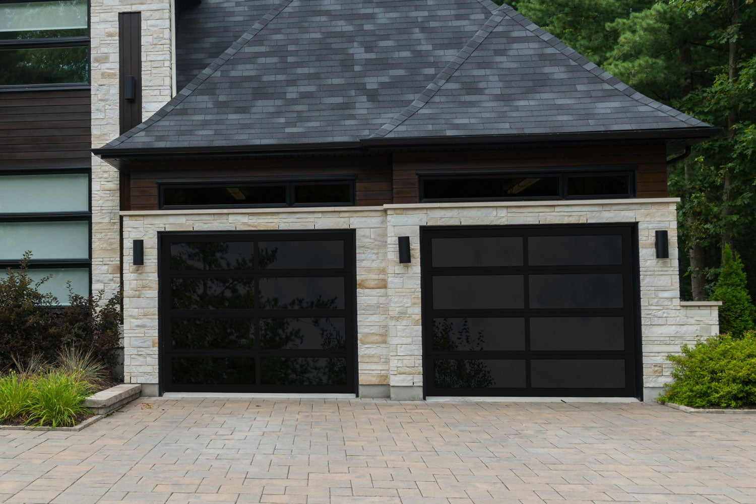 CHI Full-View Aluminum Insulated Modern Garage Doors with Glass in Powder Coated Black