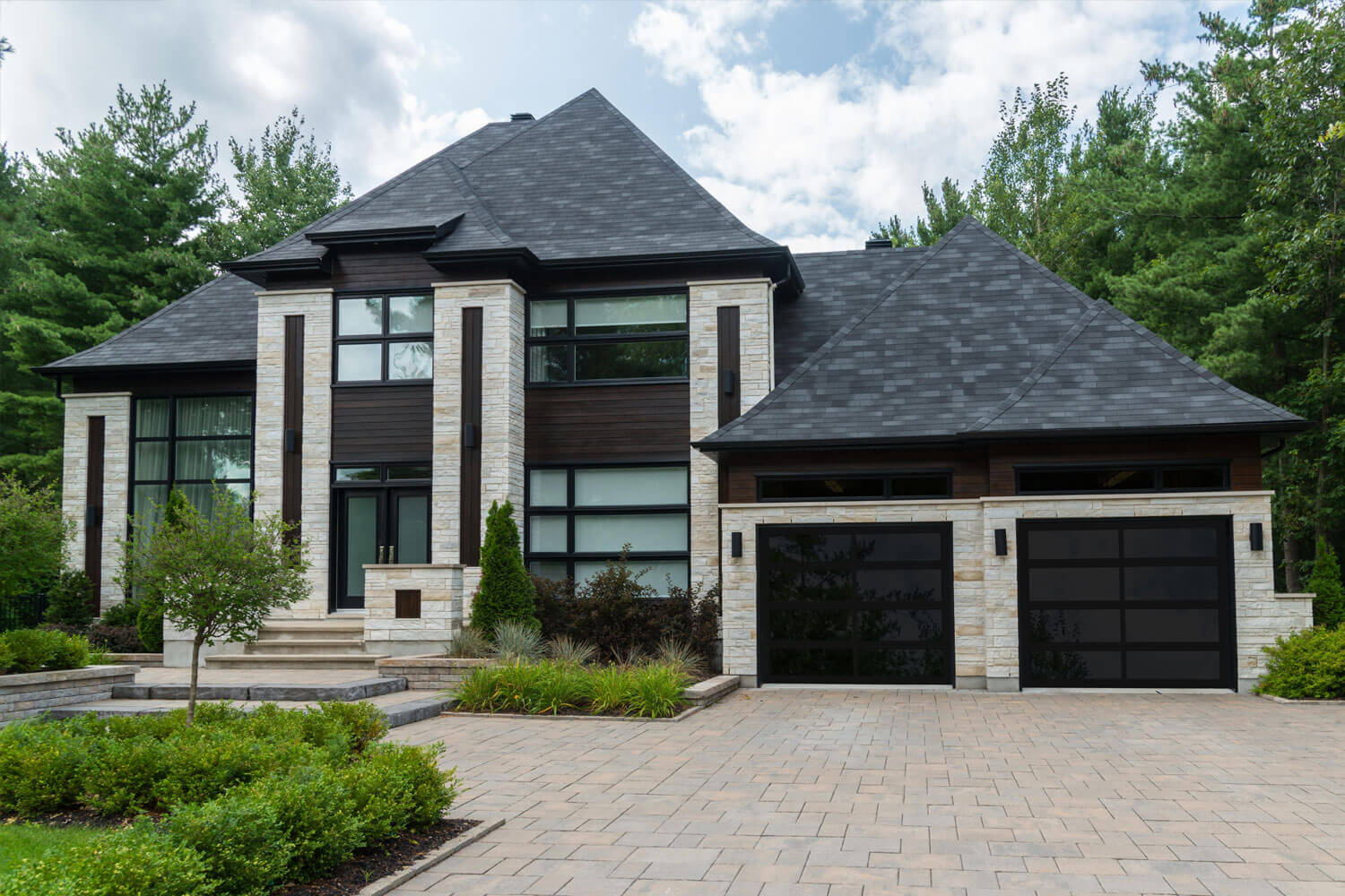CHI Full-View Aluminum Insulated Modern Garage Doors with Glass in Powder Coated Black
