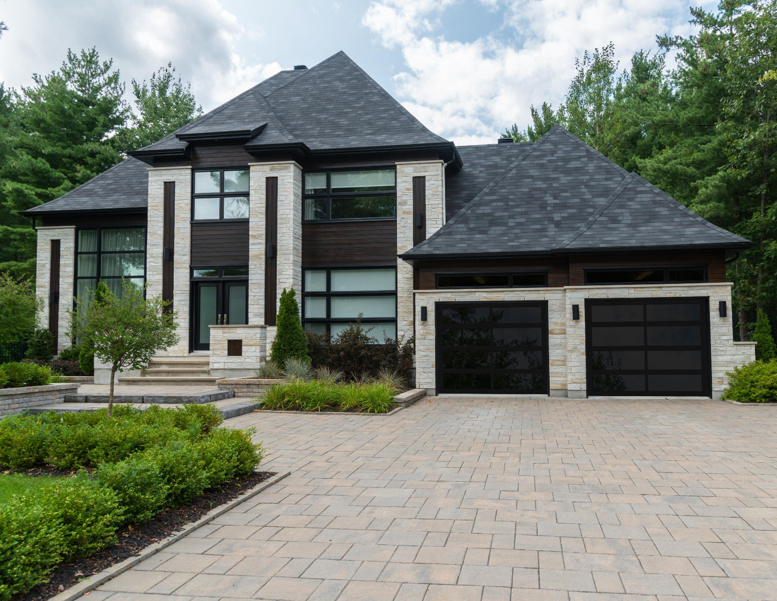CHI Full-View Aluminum Insulated Modern Garage Doors with Glass in Powder Coated Solar Black
